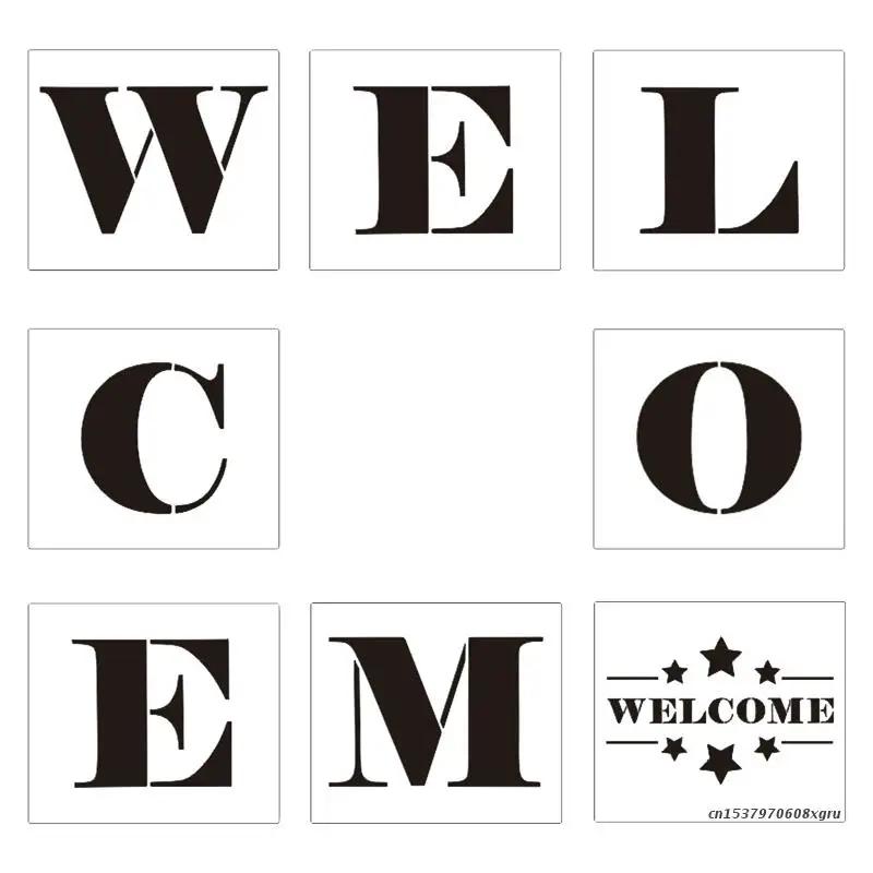 8Pcs/set Welcome Letter Stencil Sign Templates for Painting on Wood Reusable